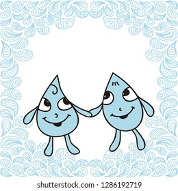 Cute cartoon water drops. Vector illustration