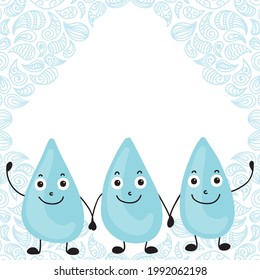 Cute cartoon water drops. Vector illustration