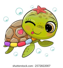 Cute Cartoon water turtle on a white background