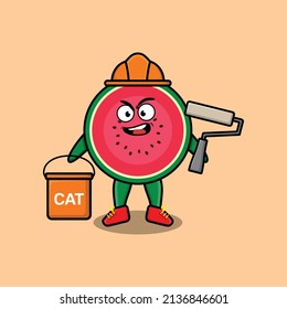 Cute cartoon watermelon as a builder character painting in 3d modern style design