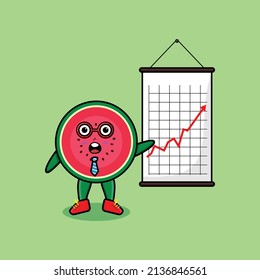 Cute cartoon watermelon businessman present information in 3d modern style design