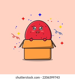 Cute cartoon watermelon character coming out from box in flat style cartoon vector icon illustration