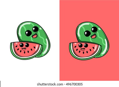 Cute Cartoon Watermelon Character. Detailed Vector illustration for use in kids books, logos, cards and many more.