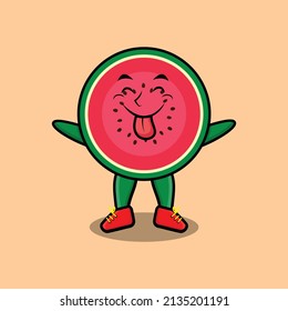 Cute Cartoon Wassermelonencharakter mit blinkendem Ausdruck in süßem Stil