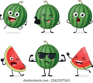 Cute cartoon watermelon characters set 