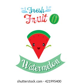 Cute Cartoon Of Watermelon Fruit, Banner, Logo, Tropical, Characters Design, Summer, Healthy Eating, Food, Juice