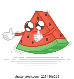 Cute cartoon watermelon. Cartoon fruit character set. Funny emoticon in flat style. Food emoji vector illustration