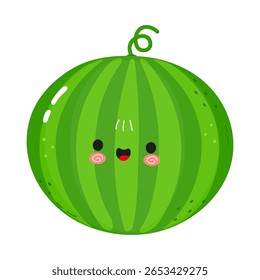 A cute cartoon watermelon with a happy face, perfect for food or summer-themed designs. The bright green fruit is smiling, embodying joy and freshness.