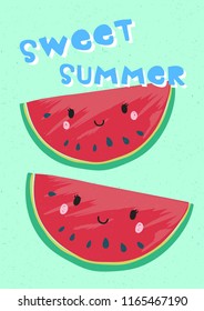 cute cartoon watermelon illustration, vector