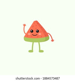 Cute cartoon watermelon kawaii slice character with funny face. Vector illustration