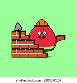 Cute cartoon watermelon as mason character in flat modern style design