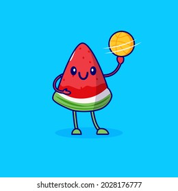 cute cartoon watermelon playing basket ball