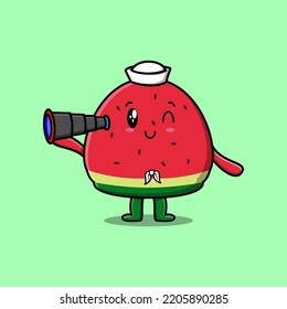 Cute cartoon watermelon sailor with hat and using binocular cute modern style design