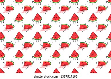 cute cartoon watermelon seamless pattern on white background use for wrapping paper,  wallpaper or textile
