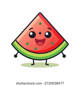 Cute Cartoon Watermelon Slice Character with Happy Face fruit food