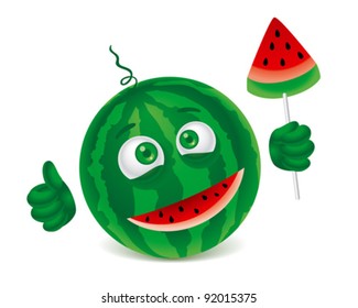 Cute Cartoon Watermelon with slice vector illustration