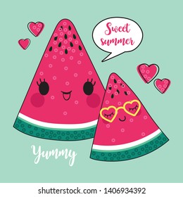 cute cartoon watermelon with sunglasses, vector