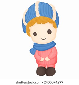  Cute cartoon wearing warm clothes in winter. Vector illustration