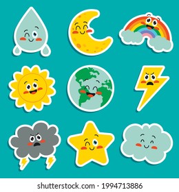 Cute Cartoon Weather Characters Posing