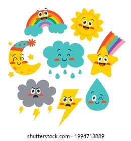 Cute Cartoon Weather Characters Posing