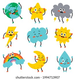 Cute Cartoon Weather Characters Posing