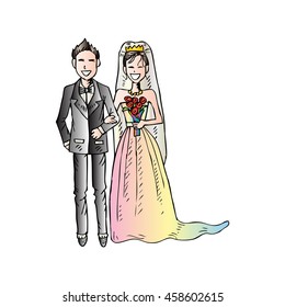 Cute cartoon wedding couple.