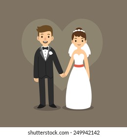 cute cartoon wedding couple holding hands