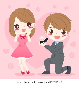 cute cartoon wedding people smile happily on the pink background