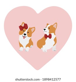 Cute cartoon welsh corgi with heart. Happy Valentine's day greeting card. Vector illustration.
