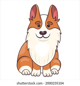 Pequeña caricatura de cuerpo fresco de cuerpo sentado con cara feliz. Retrato de un perro amigo. Ilustración vectorial del personaje adorable aislado en fondo blanco