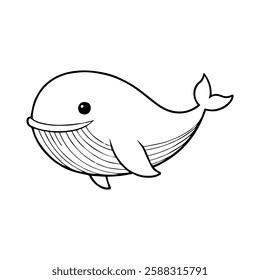 Cute Cartoon Whale Coloring Page - Black and White Line Art Illustration