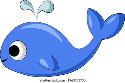 Cute cartoon Whale. Draw illustration in color