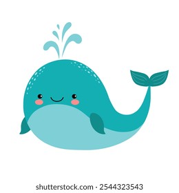 Cute cartoon whale with fountain.
