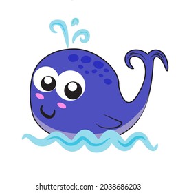 Cute cartoon whale Funny character vector illustration