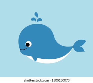 Cute cartoon Whale icon isolated on blue background. flat design vector illustration