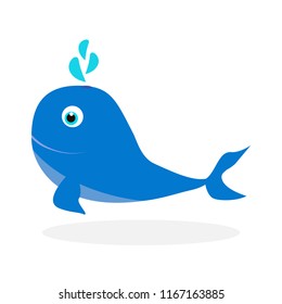 Cute cartoon whale isolated on white background. Vector illustration of animal which live in water.