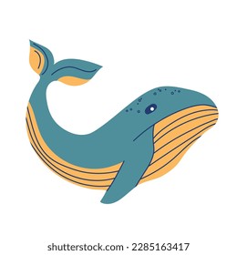 Cute cartoon whale isolated on white background. Vector illustration