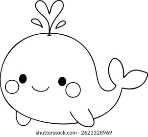 A Cute cartoon whale with joyful expression and water spout