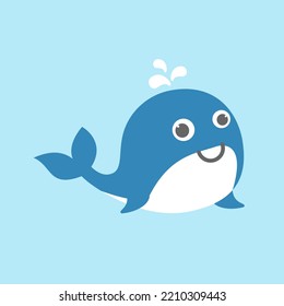 Cute cartoon whale on pastel color background. flat vector illustration.