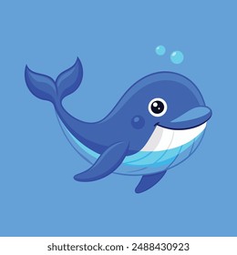 Cute cartoon Whale. Postcard with Blue Whale and text. Vector illustration of Whale. Sea animal, sea creature. Kids illustration in cartoon style