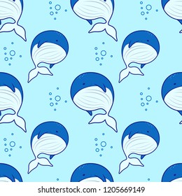 Cute cartoon whale seamless pattern. Marine collection. Vector illustration
