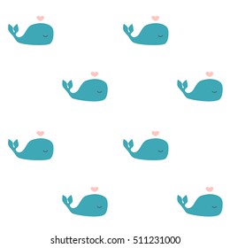 cute cartoon whale seamless vector pattern background illustration