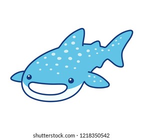 Cute cartoon whale shark drawing. Funny character vector illustration.