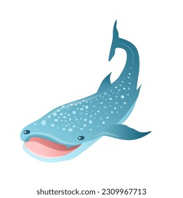 Cute cartoon whale shark isolated on white background