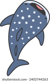 Cute cartoon whale shark isolated on white background. Vector illustration in doodle style.