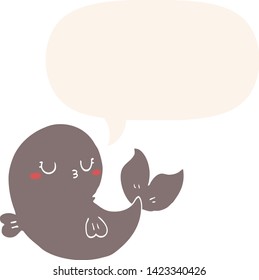 cute cartoon whale with speech bubble in retro style