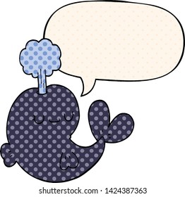 cute cartoon whale with speech bubble in comic book style