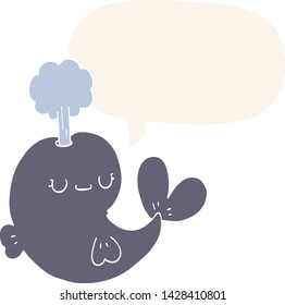 cute cartoon whale with speech bubble in retro style
