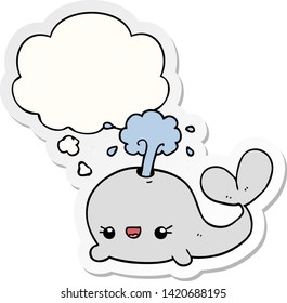 cute cartoon whale with thought bubble as a printed sticker