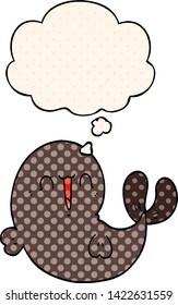 cute cartoon whale with thought bubble in comic book style